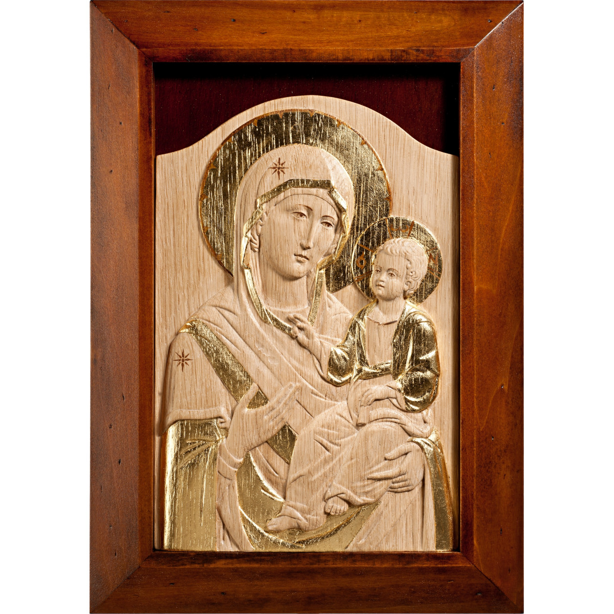 Icono bizantino de la Virgen con el Niño Jesús con marco